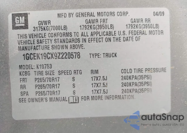 1GCEK19CX9Z220578: 42434073