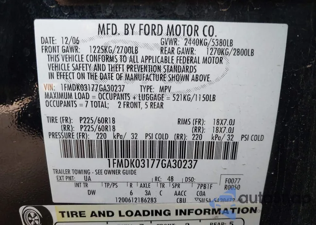 1FMDK03177GA30237: 42434101