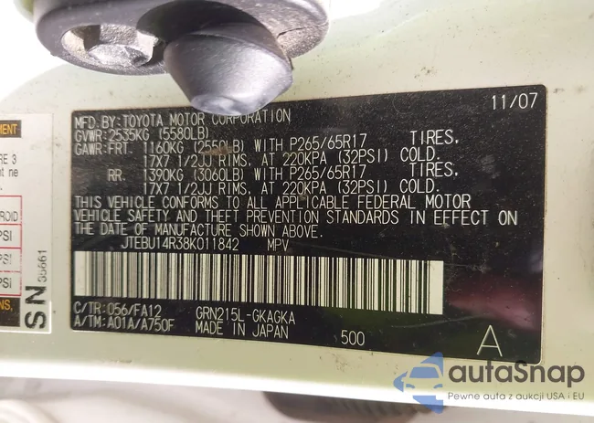 JTEBU14R38K011842: 42434205