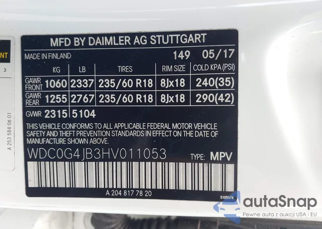 WDC0G4JB3HV011053: 42433469