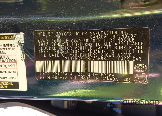 2T1KR32E78C706862: 42433727