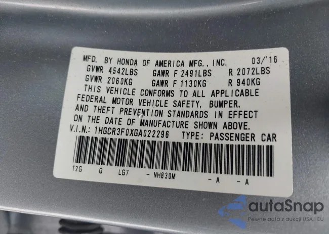 1HGCR3F0XGA022296: 42434694