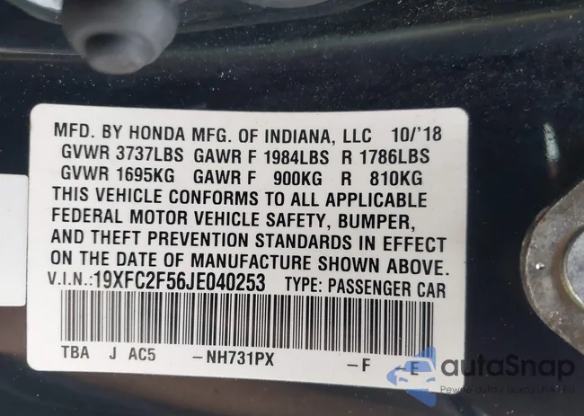 19XFC2F56JE040253: 42434706