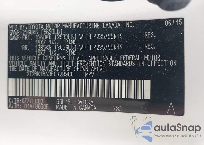 2T2BK1BA3FC328960: 42434721