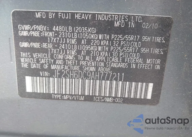 JF2SH6DC9AH777211: 42435927