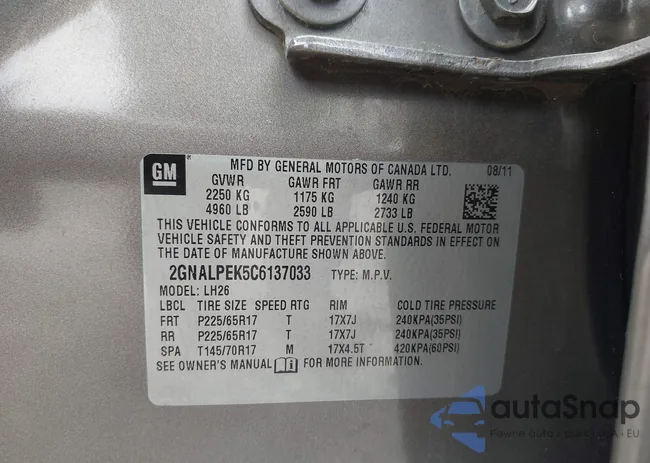 2GNALPEK5C6137033: 42436170