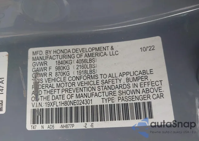 19XFL1H80NE024301: 42436290