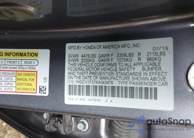 1HGCV1F37KA043478: 42436292