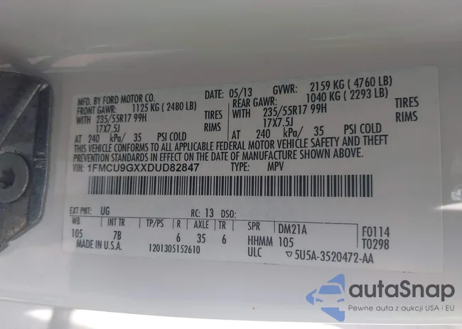 1FMCU9GXXDUD82847: 42436360