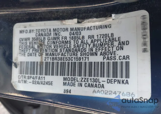 2T1BR38E53C159171: 42435498