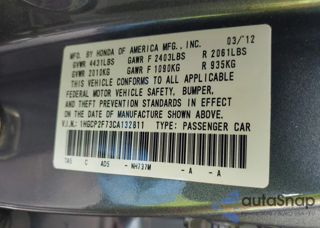 1HGCP2F73CA132811: 42435561