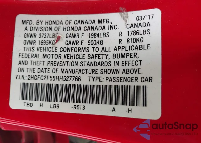 2HGFC2F55HH527766: 42435634