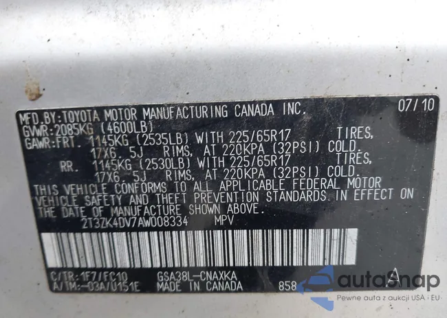 2T3ZK4DV7AW008334: 42435722