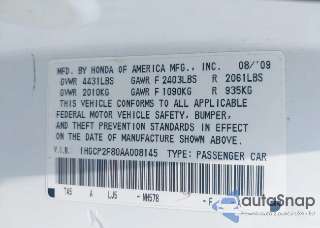 1HGCP2F80AA008145: 42436858