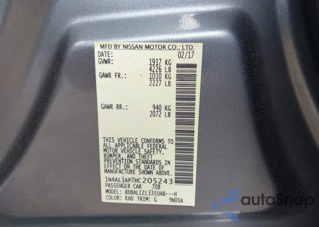 1N4AL3AP7HC205243: 42437100