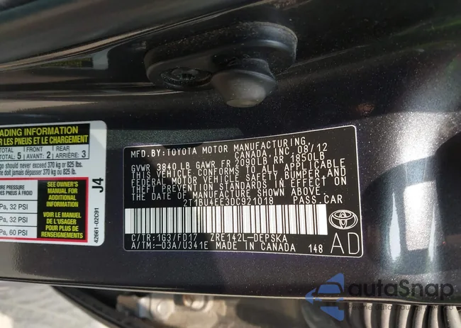 2T1BU4EE3DC921018: 42437310