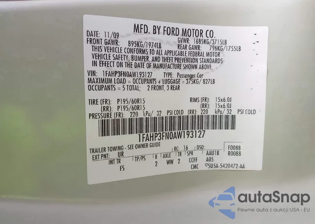 1FAHP3FN0AW193127: 42436625