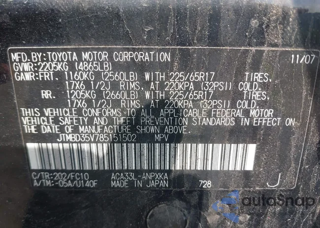 JTMBD35V785151502: 42437855