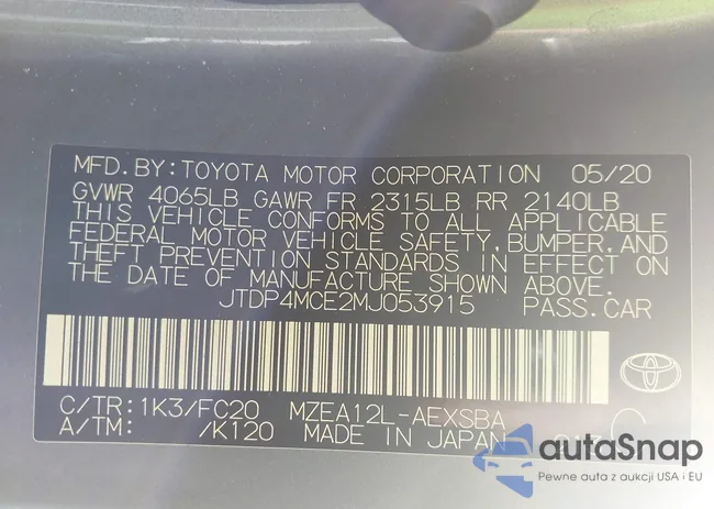 JTDP4MCE2MJ053915: 42438155