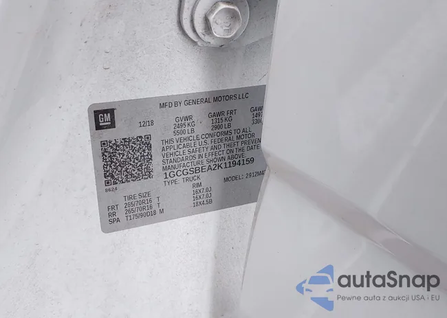 1GCGSBEA2K1194159: 42438200