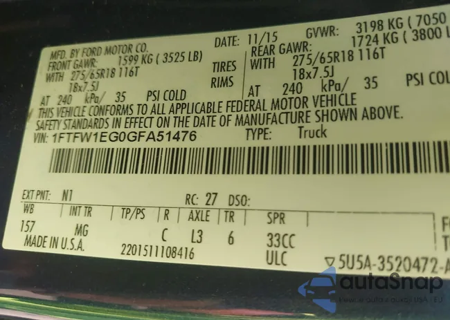 1FTFW1EG0GFA51476: 42437394