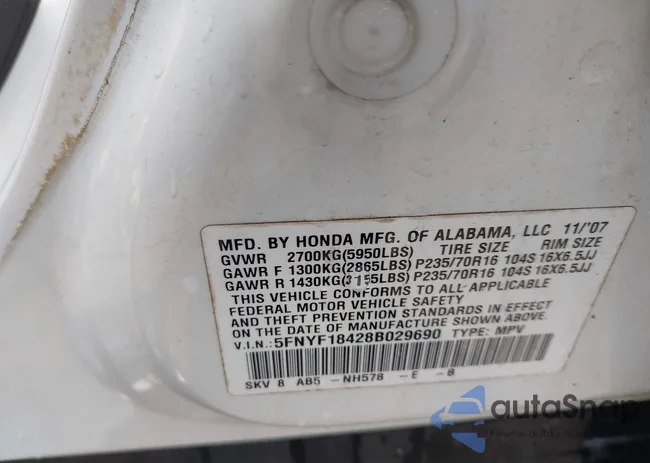 5FNYF18428B029690: 42437498