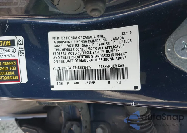 2HGFA1F54BH535137: 42437501