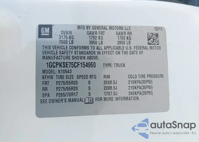 1GCPKSE75CF154960: 42437507