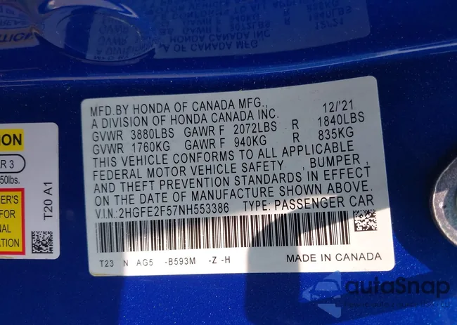 2HGFE2F57NH553386: 42439200