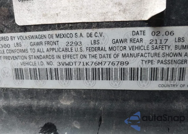 3VWDT71K76M776789: 42438412