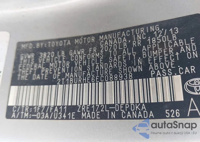 2T1BURHE6EC088938: 42438494