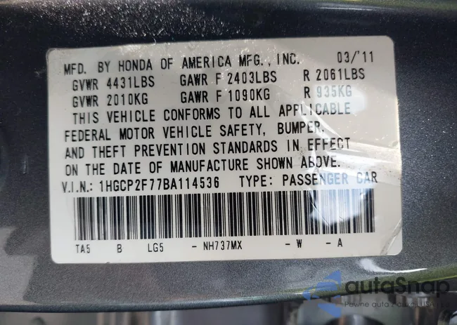 1HGCP2F77BA114536: 42438499