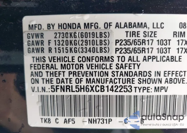 5FNRL5H6XCB142253: 42438540