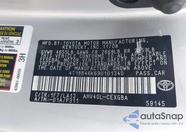 4T1BB46K69U101340: 42438577