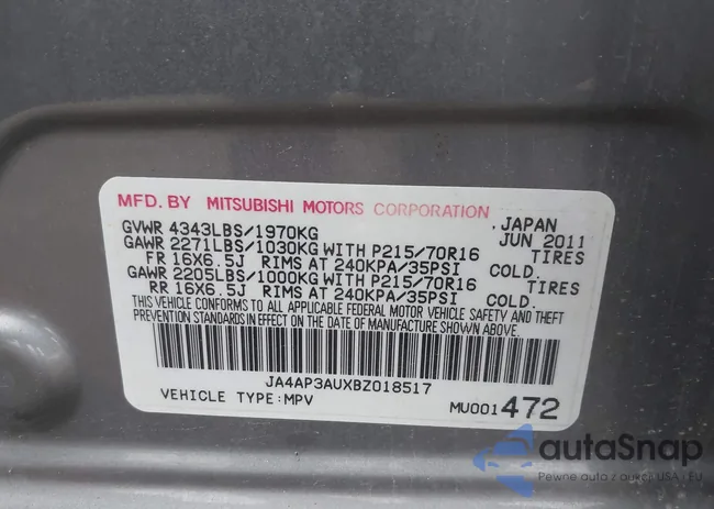JA4AP3AUXBZ018517: 42440112