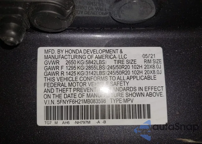 5FNYF6H21MB083598: 42440236