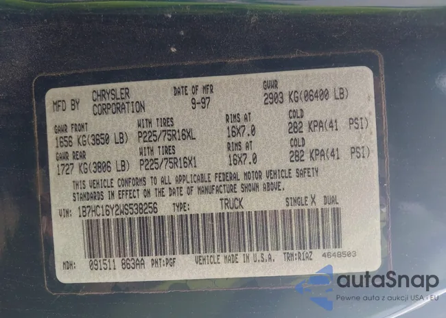 1B7HC16Y2WS538256: 42440362