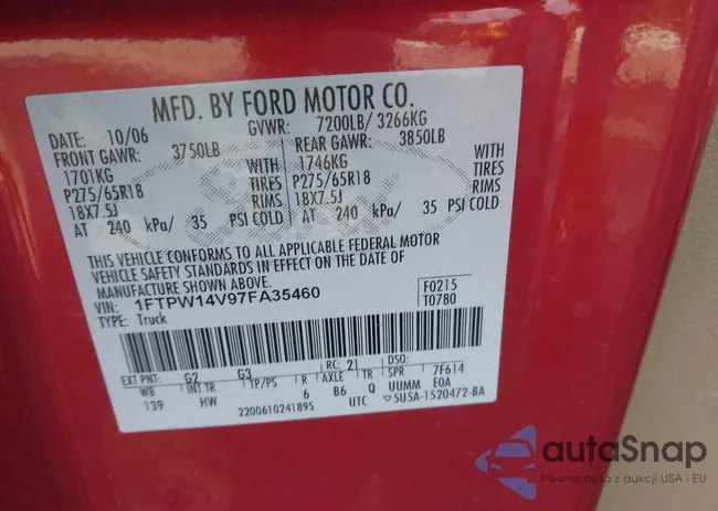 1FTPW14V97FA35460: 42439508