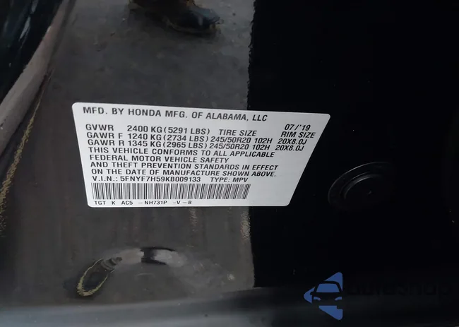 5FNYF7H59KB009133: 42439524