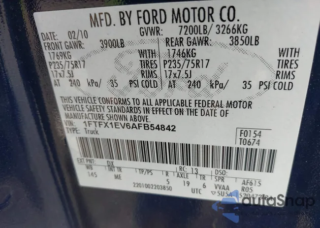 1FTFX1EV6AFB54842: 42441003