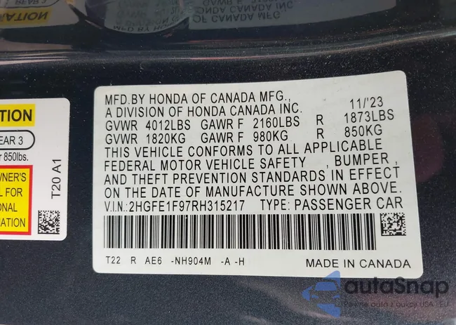 2HGFE1F97RH315217: 42441357