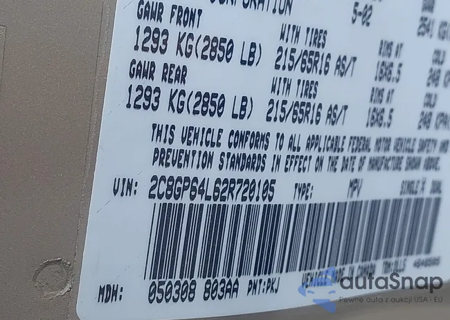 2C8GP64L62R720105: 42441788