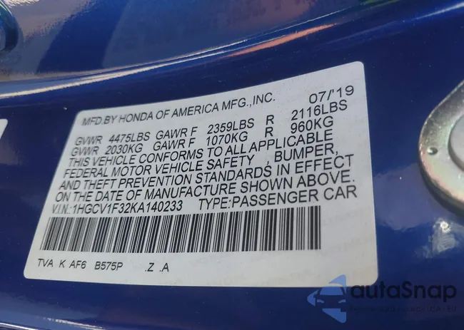 1HGCV1F32KA140233: 42442902