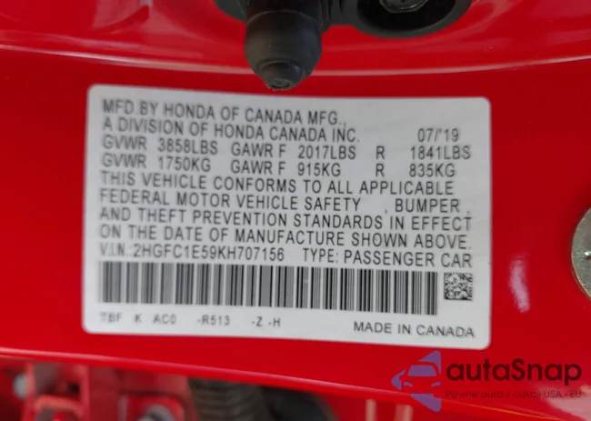 2HGFC1E59KH707156: 42443065