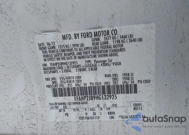 1FAHP2J89HG132925: 42443181