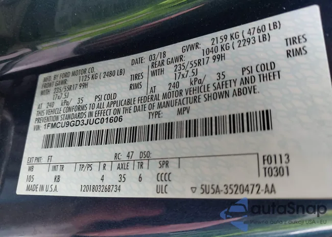 1FMCU9GD3JUC01606: 42442385