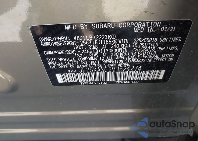 JF2SKASC2MH524274: 42442649