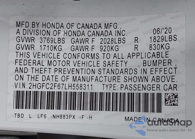 2HGFC2F67LH558311: 42442683