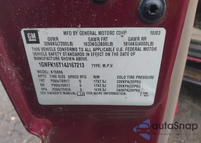 1GNFK16T14J167213: 42445330