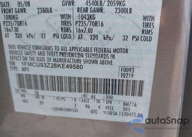 1FMCU93Z28KE49580: 42444758